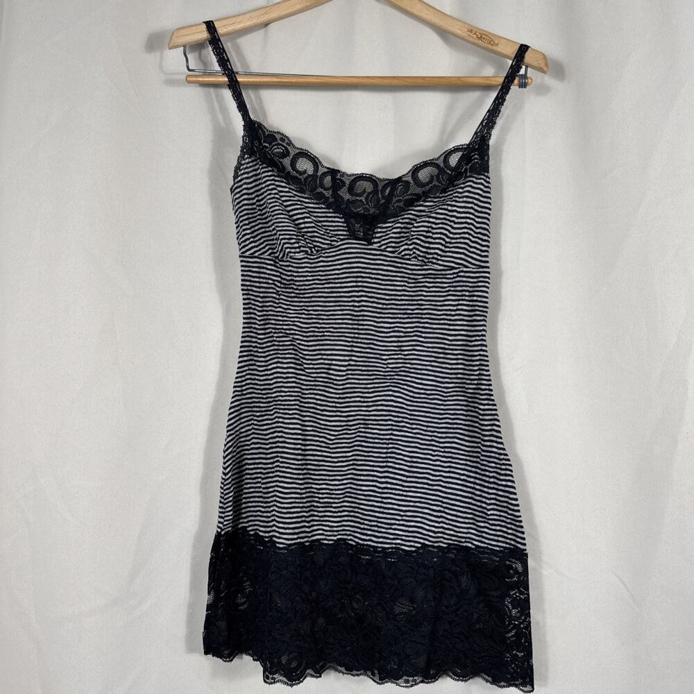 Xhilaration Womens S Black White Striped Lace Chemise Slip Dress Y2K Goth